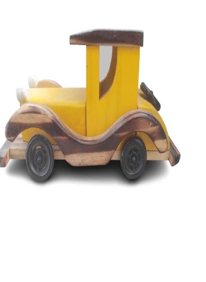 RAMADHARI CREATION Wooden Vintage Car Toy, Classic Design, Yellow and Brown, Handcrafted Channapatna Toys Wooden Push & Pull Along Toy Car for Kids, Boys Toy for 1 Year Old - Image 1